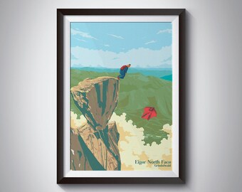 Eiger North Face Poster, Grindelwald Print, Monch, Jungfrau, Switzerland, Mountain, Rock Climbing, Base Jump, Wingsuit, Swiss Alps, Mushroom