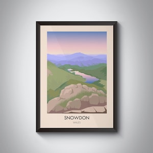 Mount Snowdon Poster, Three Peaks Challenge, Wales Travel Poster, Snowdonia National Park Print, Welsh Mountains, Hiking Gift, Art, Gift