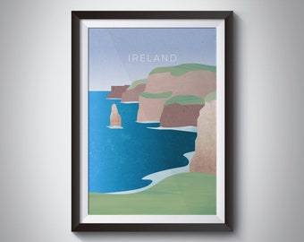 Ireland Minimal Travel Poster, Cliffs of Moher, County Clare, Burren National Park, Emerald Isle, Irish Travel Print, Framed Wall Art Print