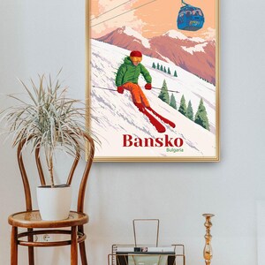 Bansko Bulgaria Ski Resort Poster, Travel Poster, Wall Art, Snowboarding, Vintage Skiing Print, Retro Ski Artwork, Gift for Skier, Mountains image 4