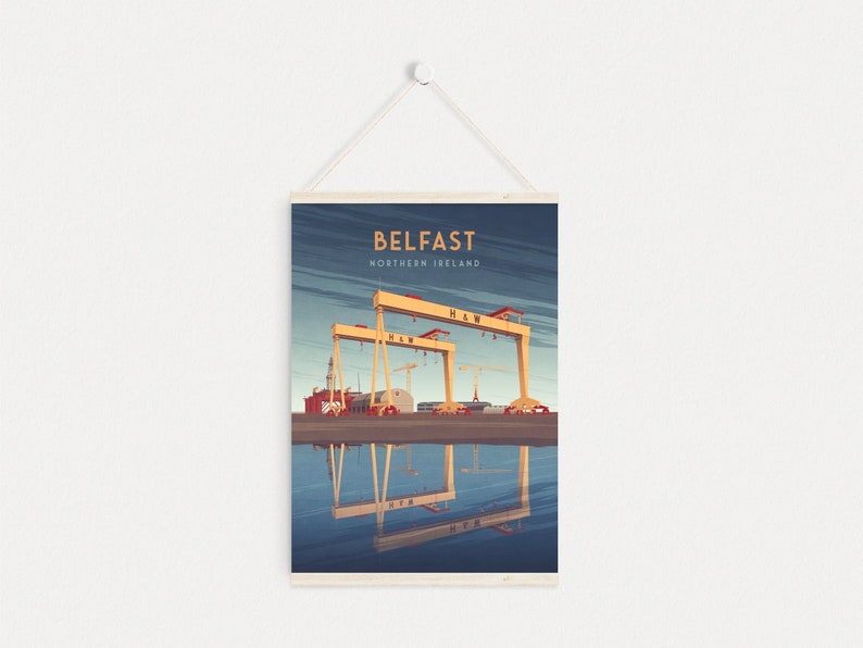 Beltz Nordirland Reiseplakat, Samson und Goliath Cranes, Queen's Island, Harland und Wolff, irischer Reisedruck, Wandkunst gerahmt Bild 6