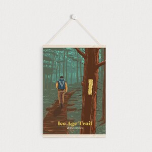 Póster de la Ruta de la Edad de Hielo de Wisconsin, Impresión de viaje por EE. UU., Senderismo de larga distancia, Senderismo de larga distancia, Apalaches, Cresta del Pacífico, John Muir, Mochilero, Senderismo imagen 6