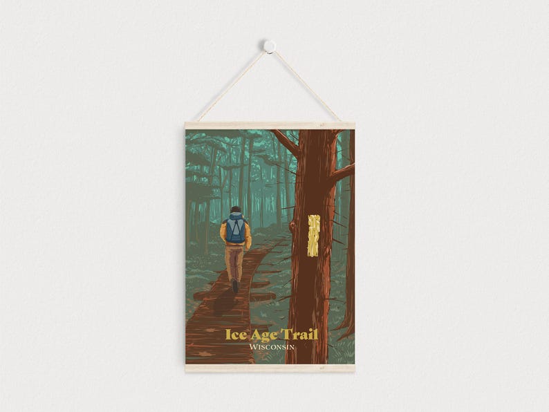 Póster de la Ruta de la Edad de Hielo de Wisconsin, Impresión de viaje por EE. UU., Senderismo de larga distancia, Senderismo de larga distancia, Apalaches, Cresta del Pacífico, John Muir, Mochilero, Senderismo imagen 6