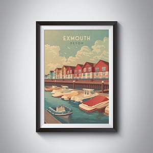 Exmouth Devon Seaside Travel Poster, Framed Travel Print, Wall Art Gift, Exeter, Exmouth Beach, Jurassic Coast, Dawlish, Budleigh Salterton