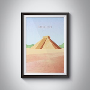 Mexico Minimal Travel Poster, Mayan Temple, El Castillo, Chichen Itza, Mexico Pyramids, North America, Yucatan, Mexico Print, Wall Art, Gift