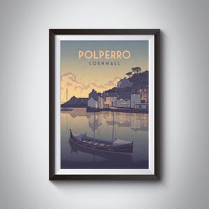 Polperro Cornwall Poster, Looe, Fishing Village, UK Travel Print, Cornish Wall Art, Seaside, Beach, Harbour, South West Coast Path, Fowey