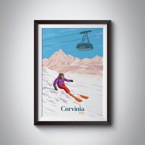 Cervinia Ski Resort Poster, Monte Cervino, Italy Travel Print, Skiing Gift, Wall Art, Zermatt, Italian Ski Resort, Matterhorn, Valle d’Aosta