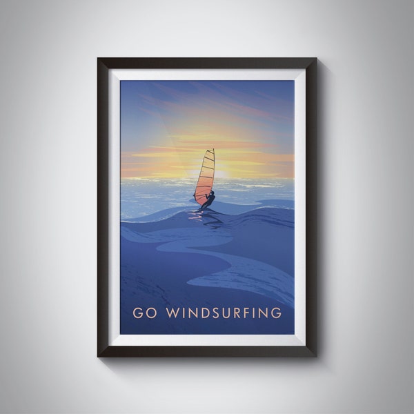 Vai Windsurf Art Print, Attività all'aperto, Poster di attività all'aperto, Arte al mare, Poster di sport acquatici, Hobby Print, Windsurfer Art, Viaggi