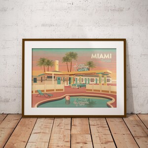 Miami Florida Reise Poster, USA, Retro Miami Druck, Vintage Hottel Art, Americana, Route 66, Nationalpark Poster, Spring Break, Magic City Bild 2