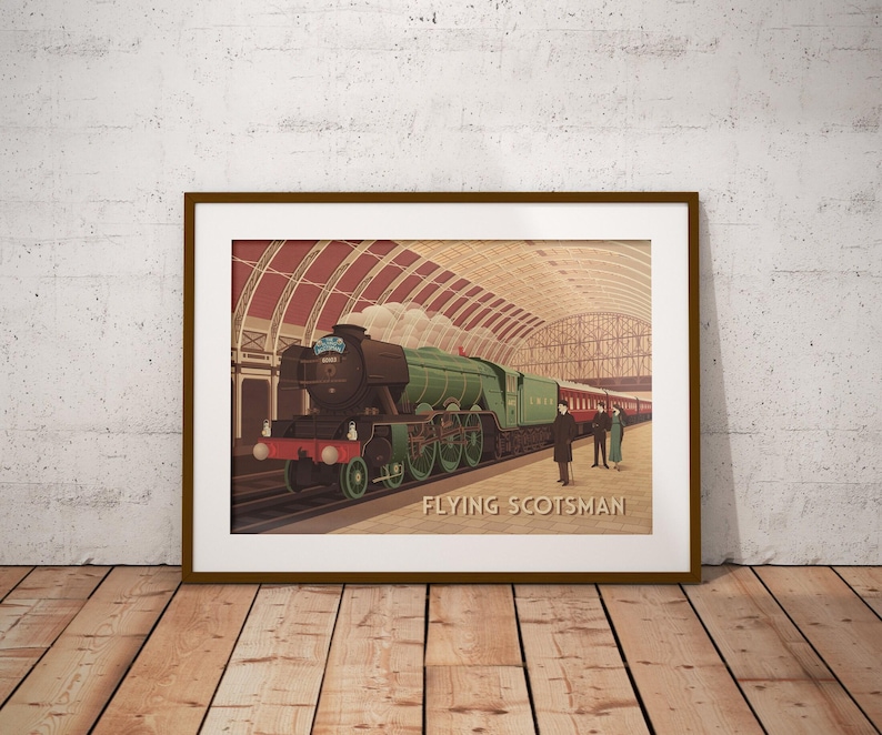 Flying Scotsman Poster, Steam Train, Steam Locomotive, Vintage Railway Poster, Travel Print, Wall Art Gift, Art Deco, Trainspotting Hobby image 4