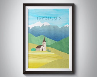 Die Schweiz Minimal Reise Poster, Schweizer Alpen Druck, Berge, Matterhorn, Jungfrau, Genf, Minimalistisch, Wand Kunst Geschenk, Europa, Ski Urlaubsort