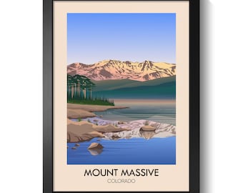 Mount Massive Colorado Poster, Fourteeners Wall Art Print, 14er Hiking Decor, Sawatch Range Summit, Peak Bagging Travel Artwork