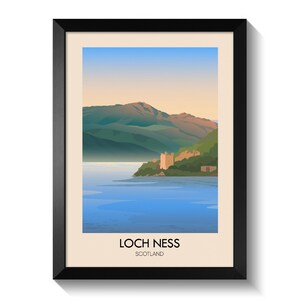 Loch Ness Poster, Scotland Travel Print, Loch Ness Monster, Nessie, Scottish Highlands Artwork, Scotland Wall Art, Great Glen, Framed Print