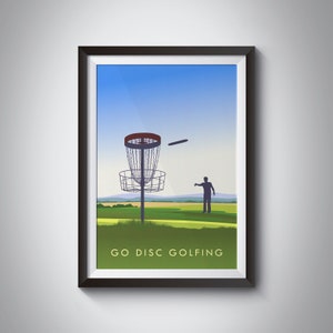 Go Disc Golfing Poster, Frisbee Golf, Outdoor Hobbies, Folf, Ultimate Frisbee, Vintage Travel Print, Disc Golf Course, Retro Wall Art, Sport