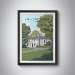 Springfield Park Poster, East London Travel Print, Hackney, Upper Clapton, River Lea, Regents Canal, Springfield House, Framed Wall Art