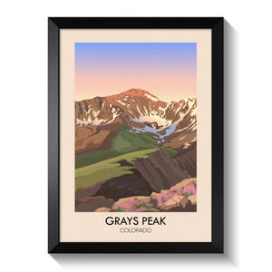 Grays Peak Colorado-poster – Fourteeners Wall Art Print, 14er Mountain Decor, Colorado Peak Bagging-collectie, Rocky Mountains-reiskunst