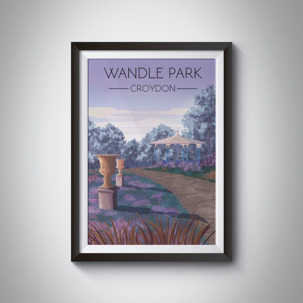 Wandle Park Poster, Croydon, South London, Broad Green Ward, Waddon, Travel, River Wandle, Bandstand, Vintage, Retro, Gift, Framed Print