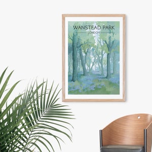 Wanstead Park Poster, London Travel Print, Wanstead Flats, Walthamstow, Leytonstone, East London, Bluebells, Forest Nature, Vintage Wall Art image 5