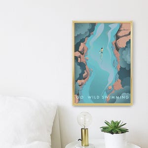 Go Wild Swimming Print, Travel Poster, Outdoor Swimming, Adventure, Swimmer Gift, Wall Art Decor, Hiking, National Park, Painting, Triathlon image 3