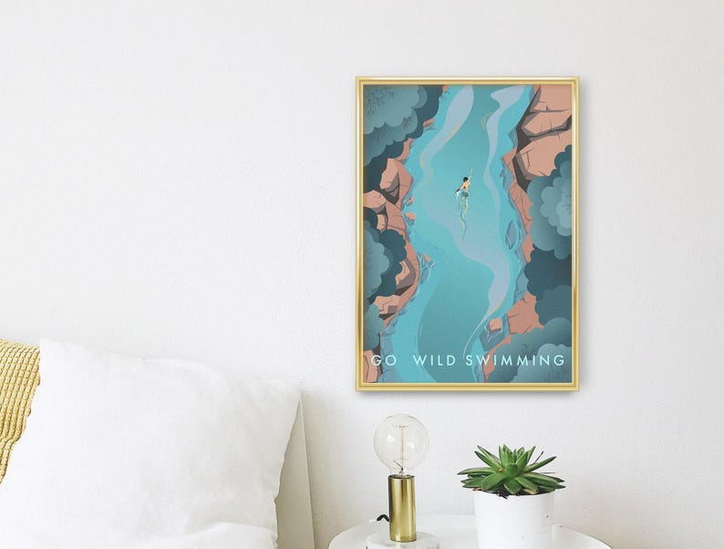 Go Wild Swimming Print, Travel Poster, Outdoor Swimming, Adventure, Swimmer Gift, Wall Art Decor, Hiking, National Park, Painting, Triathlon image 3