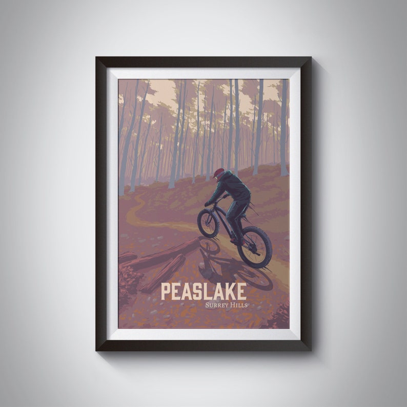 Peaslake Mountain Biking Poster, Surrey Hills MTB, Holmbury Hill, Pitch Hill Mountain Bike Trails, Cycling Gift, Enduro, Singletrack image 1