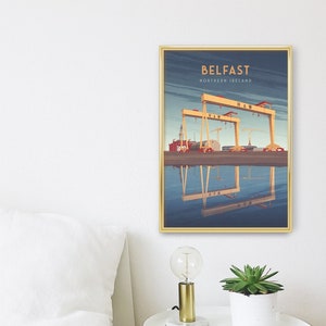 Beltz Nordirland Reiseplakat, Samson und Goliath Cranes, Queen's Island, Harland und Wolff, irischer Reisedruck, Wandkunst gerahmt Bild 3