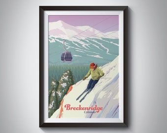 Breckenridge Colorado Ski Resort Poster, Vintage Skiing Print, Art Illustration, Travel Poster, National Park, Illustration, Snowboarding