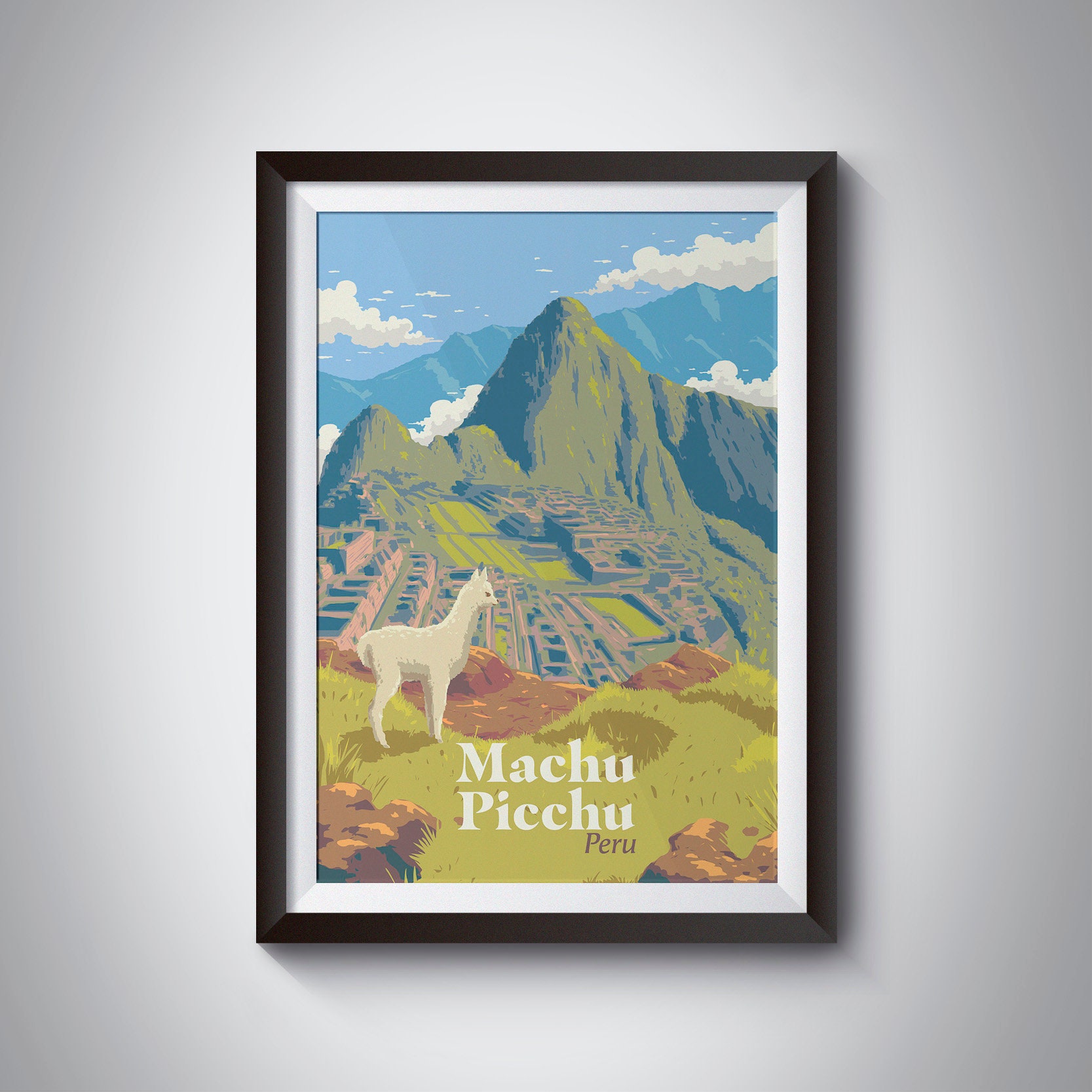 Machu Picchu Peru Travel Poster, National Park Print, Peruvian Art, Andes Mountains, Inca Trail Hike, Gift, Wall Art, Trekking, Cusco