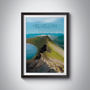 Helvellyn Mountain Poster, Lake District National Park, Print, Retro, Vintage, Travel, Hiking, Rambling, Outdoors Gift, Wall Art, Cumbria UK