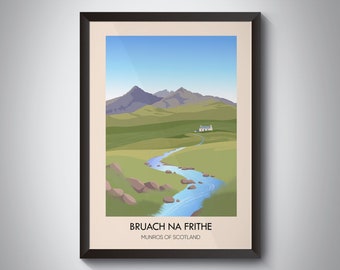 Bruach Na Frithe Munros of Scotland Travel Poster, Isle of Skye Print, Black Cuillin Ridge, Munro Bagging, National Park, Scottish Highlands