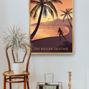 Go Roller Skating Art Print, Outdoor Hobbies, Roller Blading, Vintage Travel Poster, Outdoor Activities, Framed Print, Retro Skating Gift image 4