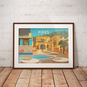 Cartel de la discoteca Pikes Ibiza, Hotel Pikes, Cartel de viaje de Ibiza, Space Ibiza, Tony Pike, Amnesia, Privilege, Cafe Mambo, España, San Antonio imagen 2