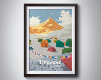 Mount Everest Base Camp Poster, Travel Print, Highest Mountain, Seven Summits, Base Camp Trek, Mountain Climbing, Himalayas, Trekking Nepal