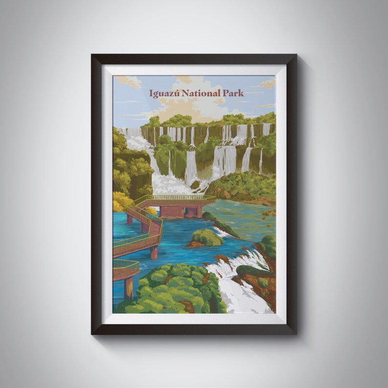 Illustration South America Iguazu Falls Print Argentina Travel Poster National Park Art Gift Brazil Print Iguazu National Park Poster