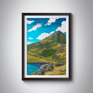 Carrauntoohil Ireland Print, Travel Poster, Irish Mountain, MacGillycuddy&#39;s Reeks, County Kerry, Retro Travel Art, Painting, Ireland Gift