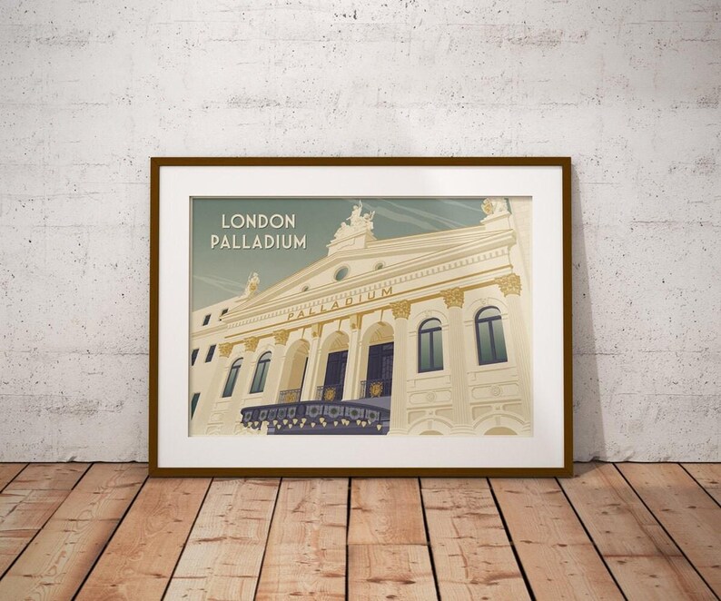 Póster del London Palladium, Impresión de viaje a Londres, Teatro del West End, Impresión Art Déco, Soho, Arquitectura, Musicales, Regalo de Londres, Decoración de pared imagen 2