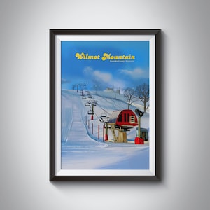 Wilmot Mountain Ski Resort Poster, Wisconsin USA, Ski Resort Print, Vintage Travel Print, Randall, Salem Lakes, Milwaukee, Snowboarding, Art
