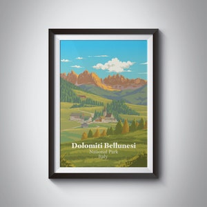 Dolomiti Bellunesi National Park Poster, Italy Travel Poster, The Dolomites, Belluno Mountains, Vintage Travel Print, Nature Wall Art, Frame