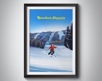 Camelback Mountain Ski Resort Poster, Tannersville Pennsylvania, Vintage Ski Print, Pocono Mountains, Snowboarding, USA Travel Poster Art