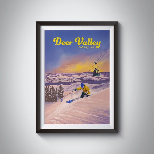 Deer Valley Ski Resort, Utah, USA Travel Poster, Salt Lake City, Park City, Snowboarding, Vintage Travel Poster, Retro Ski Prints, Wall Art