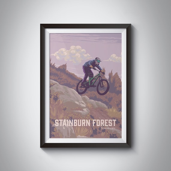 Stainburn Forest Mountain Biking Poster Harrogate Yorkshire MTB Cycling Wall Art Singletrack Yorkshire Travel Print Descent Line Etsy UK