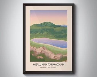 Meall Nan Tarmachan Munros of Scotland Travel Poster, Scottish Highlands, Ben Lawers, Hiking, Mountain Climbing, Munro Bagging, Art Print