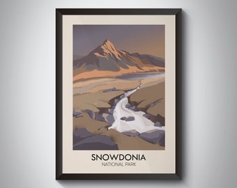 Snowdonia National Park Poster, Wales Travel Print, Tryfan Mountain, Llyn Ogwen, Mount Snowdon, Vintage Travel Poster, British Railway Art