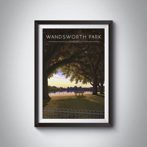 Póster de Wandsworth Park, impresión de London Park, póster de viaje, Putney, río Támesis, suroeste de Londres, Bishops Park, Richmond, regalo de arte mural