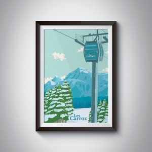 Les Carroz Poster, Ski Resort Print, Vintage, Retro Art, Grand Massif, French Alps, France, Europe, Skiing, Snowboarding, Flaine, Morillon