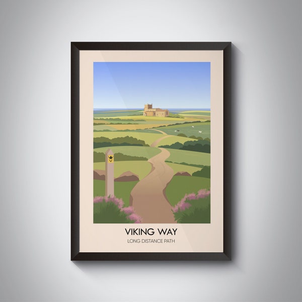 The Viking Way Long Distance Hiking Trail Poster,  Humber Bridge, North Lincolnshire, Oakham, Rutland, Vintage Travel Print, Hiking, England