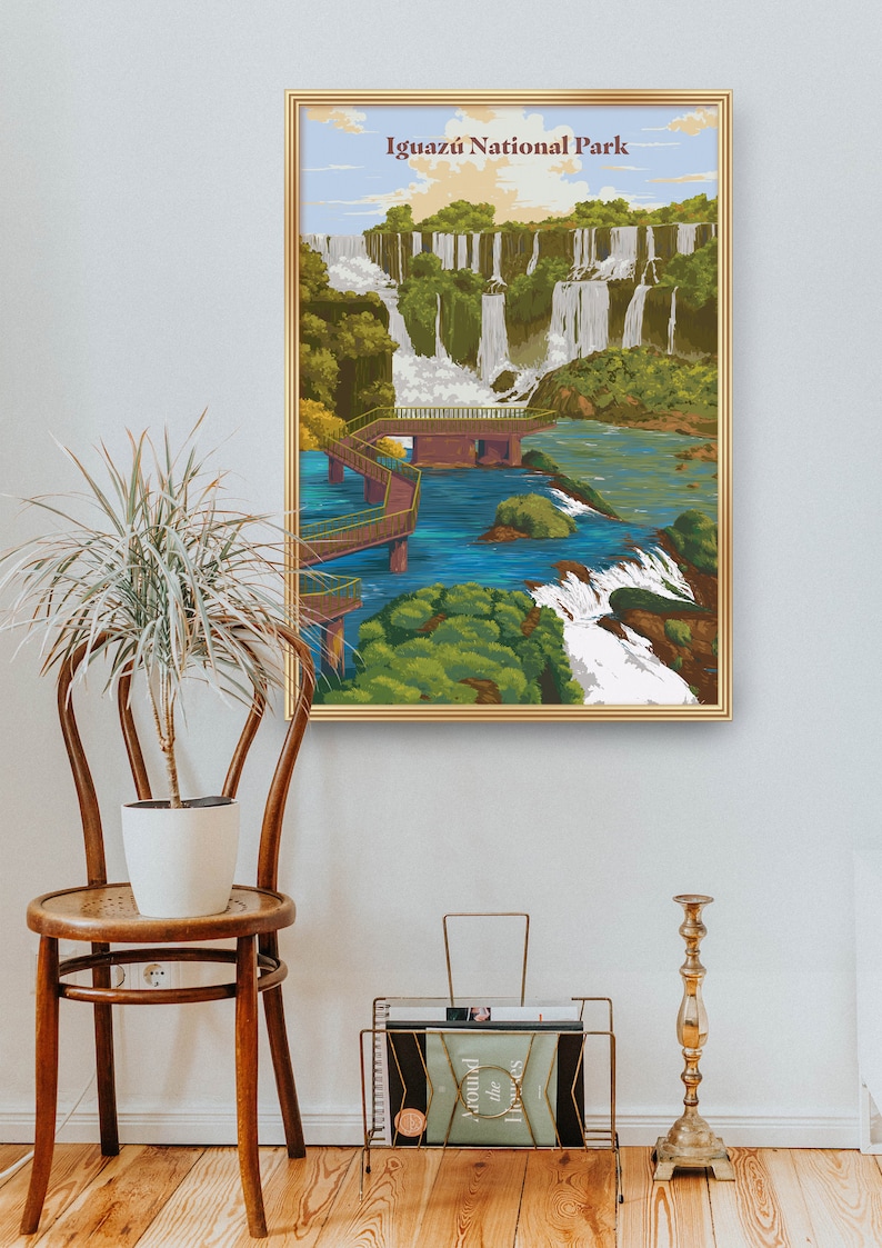 Illustration South America Iguazu Falls Print Argentina Travel Poster National Park Art Gift Brazil Print Iguazu National Park Poster
