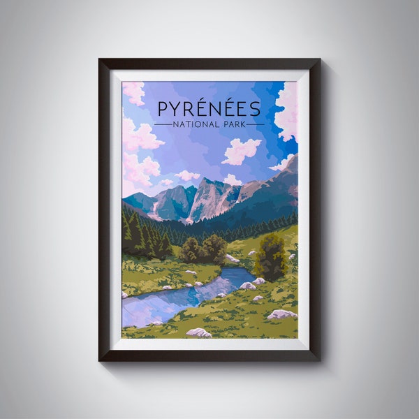 Pyrenees National Park Poster, France Travel Print, Vintage Travel Poster, Mont Perdu, Pyrénées Mountains, French National Park, Spain, Gift