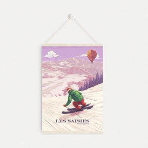 Cartel de la estación de esquí de Les Saisies, Francia, Espace Diamant, Hauteluce, Alpes franceses, Saboya, Albertville, Vintage Travel Print, Snowboard Art imagen 2