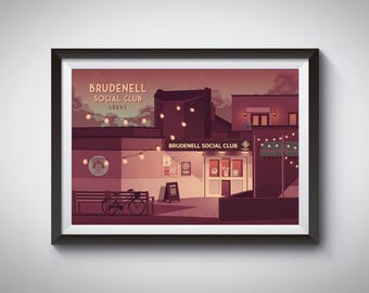 Brudenell Social Club Poster, Hyde Park Leeds, Live Music Venue, Vintage Travel Print, Indie Music Festival, Architecture Print, Cockpit
